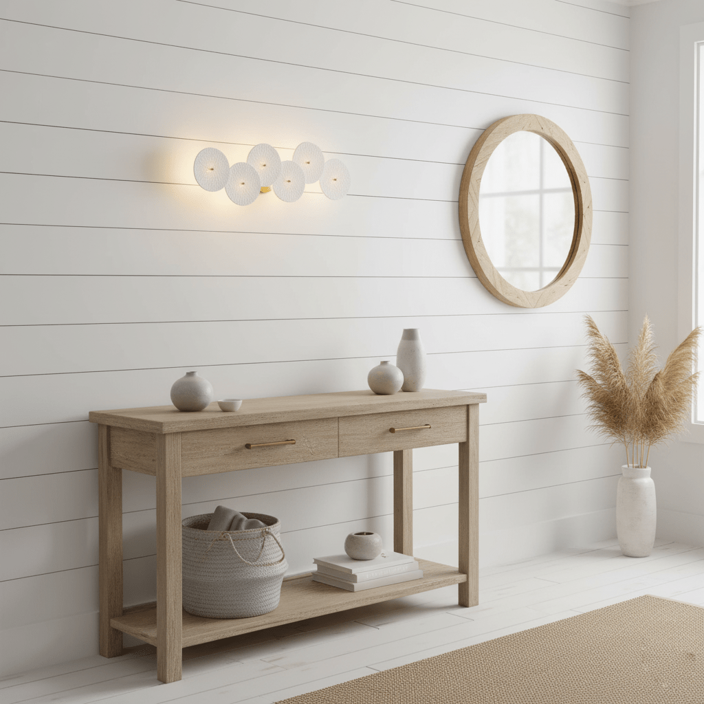 White ceramic lotus petal wall lamp single column layout
