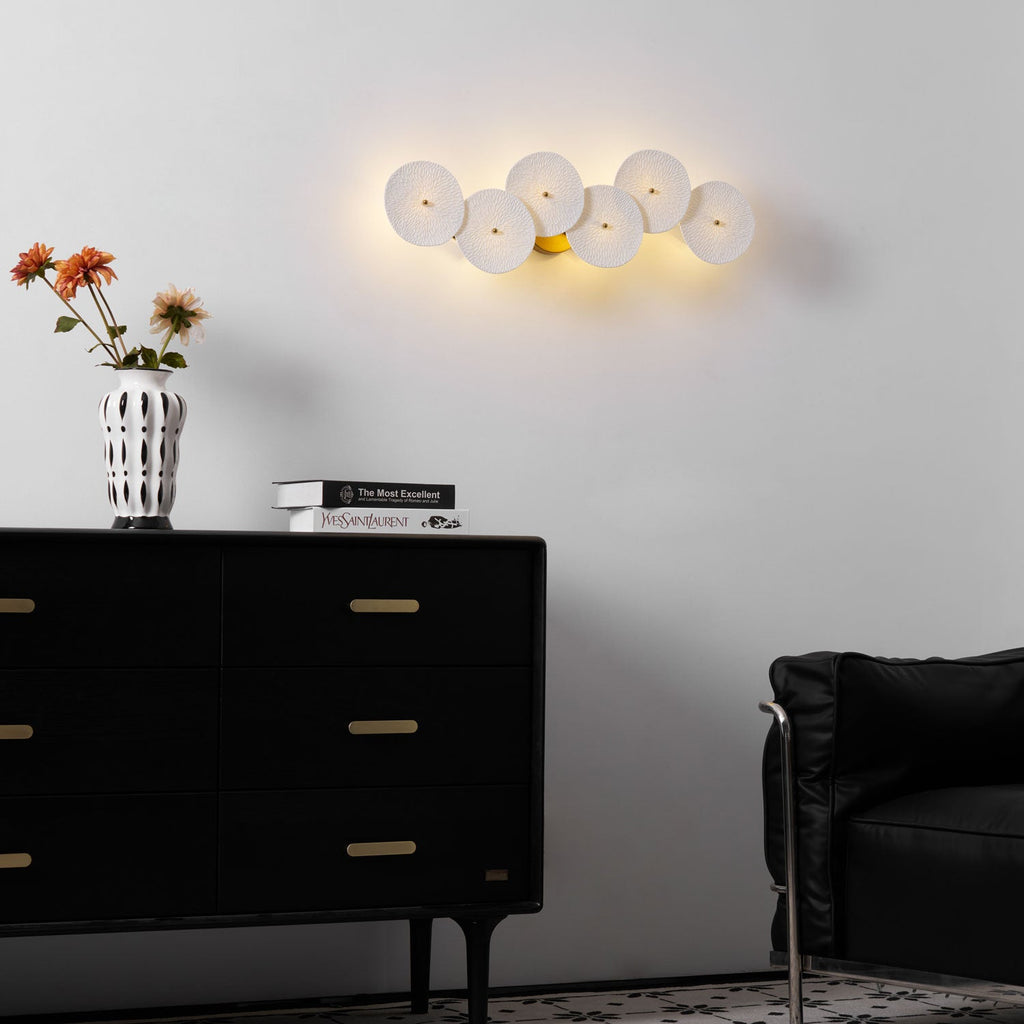 Lotus petal wall lamp with multiple white ceramic heads