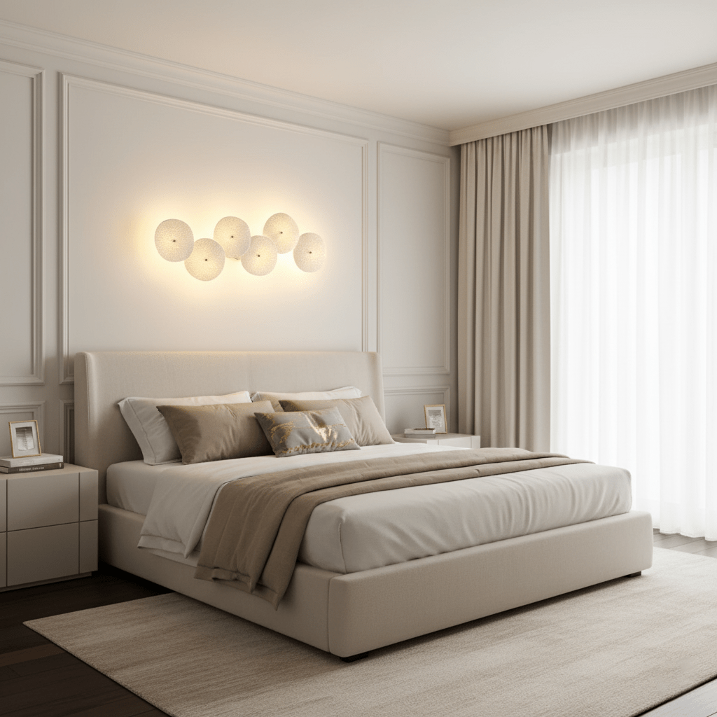 Tall white ceramic lotus petal wall lamp on gold spine