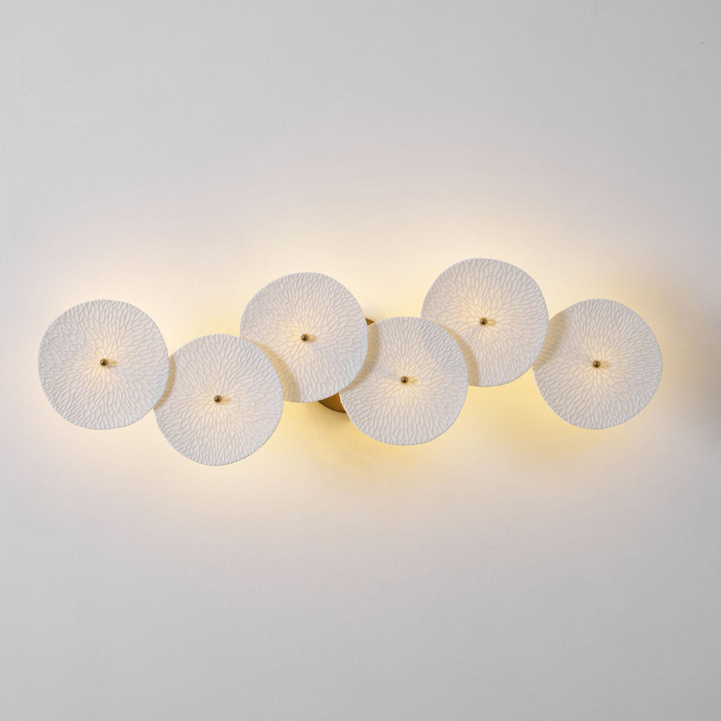 Lotus petal wall lamp with white ceramic shades and gold frame
