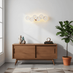 White ceramic lotus petal wall lamp detail on gold metal