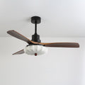 Lotus Bloom ceiling fan with printed fabric shade and walnut blades