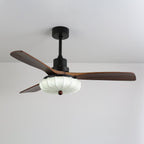 Ceiling fan light with lotus fabric shade and walnut blades