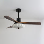 Ceiling fan with printed lotus shade in a contemporary interior