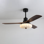 Ceiling fan light with lotus fabric shade and matte black hardware
