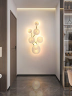 Wall Sconce, White Ceramic Lotus Petals, Gold Spine, G4 Hardwired