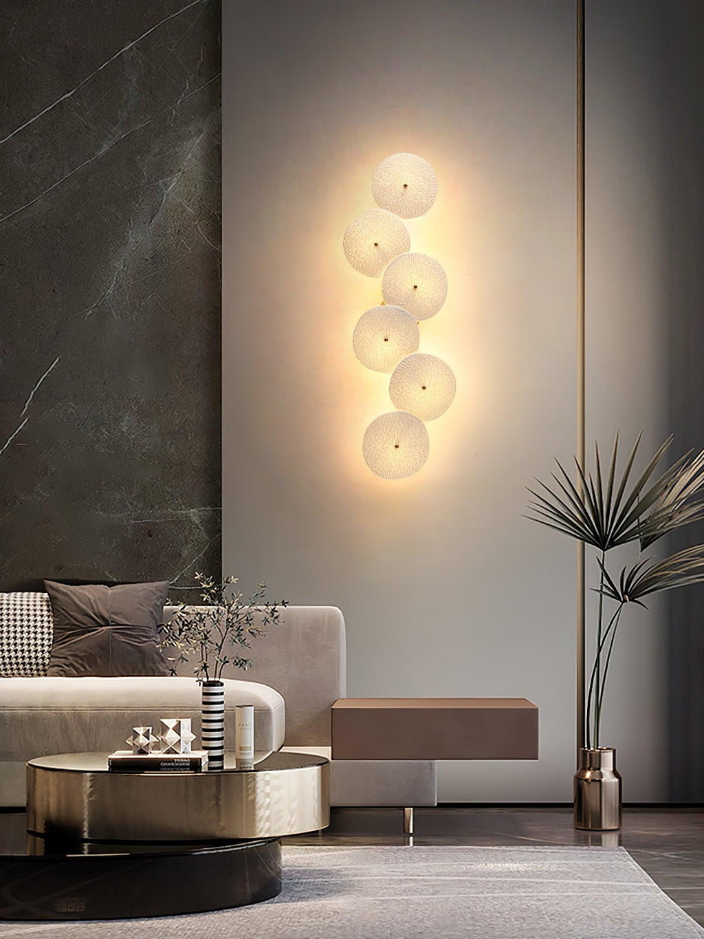 Wall Sconce, White Ceramic Lotus Petals, Gold Spine, G4 Hardwired