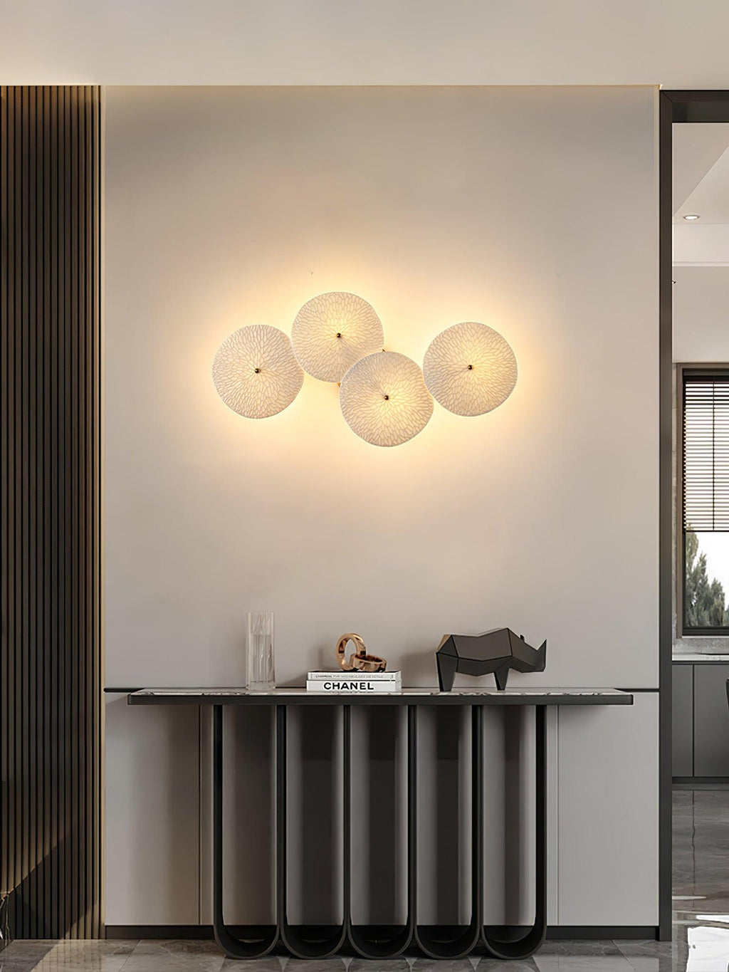 Wall Sconce, White Ceramic Lotus Petals, Gold Spine, G4 Hardwired
