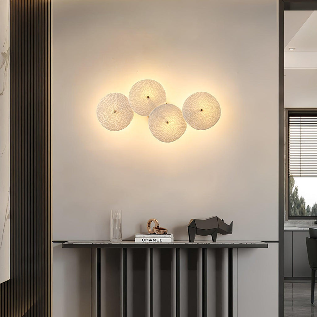Wall Sconce, White Ceramic Lotus Petals, Gold Spine, G4 Hardwired