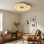 Lotus leaf ceiling light walnut wood-grain finish on a ceiling