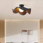 Flush Mount Ceiling Light, Wood-Grain Leaf Shade, White, G9, Lotus