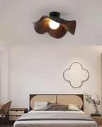 Flush Mount Ceiling Light, Wood-Grain Leaf Shade, White, G9, Lotus