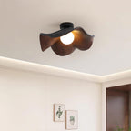 Flush Mount Ceiling Light, Wood-Grain Leaf Shade, White, G9, Lotus