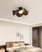 Flush Mount Ceiling Light, Wood-Grain Leaf Shade, White, G9, Lotus