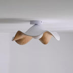 Flush Mount Ceiling Light, Wood-Grain Leaf Shade, White, G9, Lotus