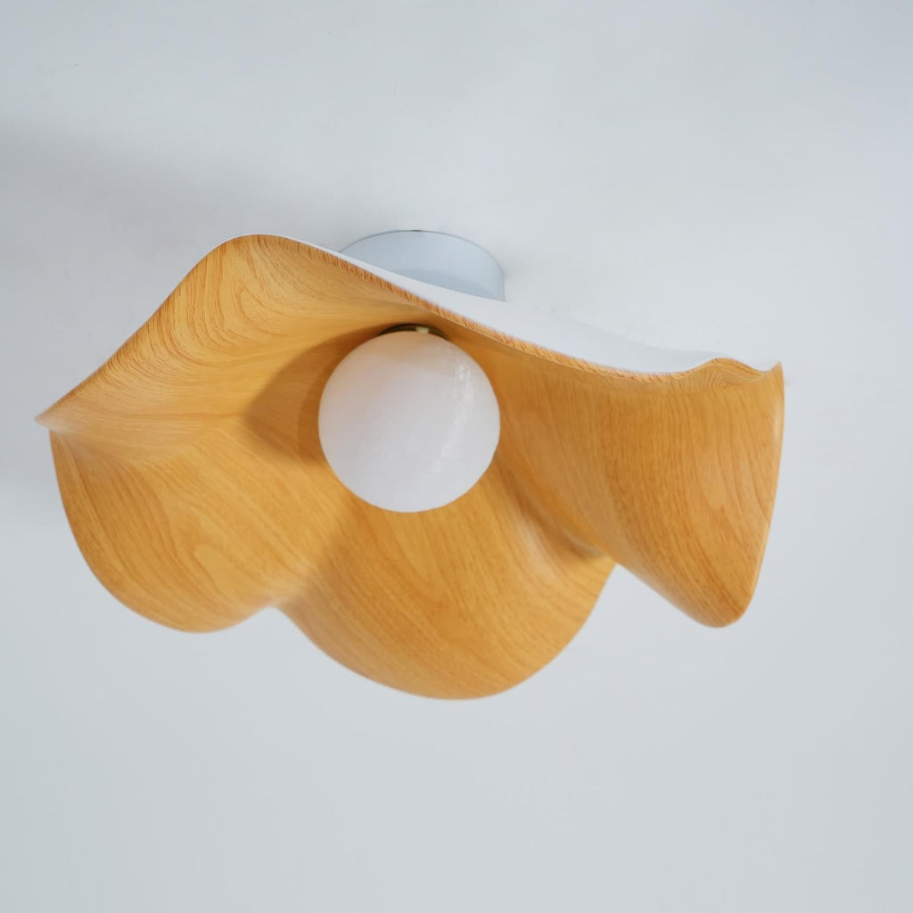Black and walnut lotus leaf ceiling light with layered shade