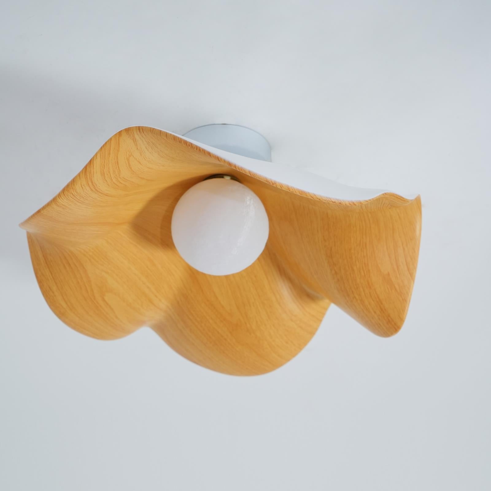 Black and walnut lotus leaf ceiling light with layered shade