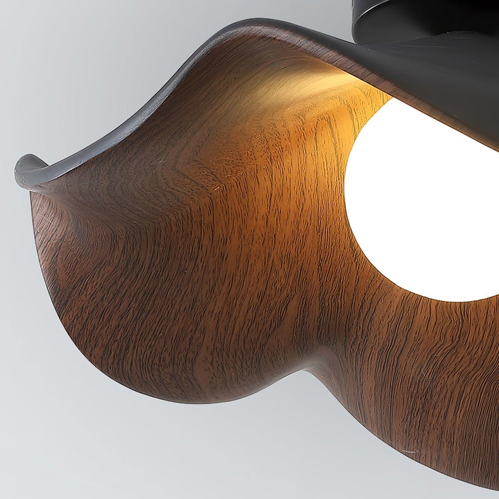 Flush Mount Ceiling Light, Wood-Grain Leaf Shade, White, G9, Lotus