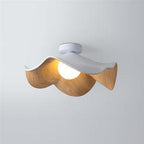 Flush Mount Ceiling Light, Wood-Grain Leaf Shade, White, G9, Lotus