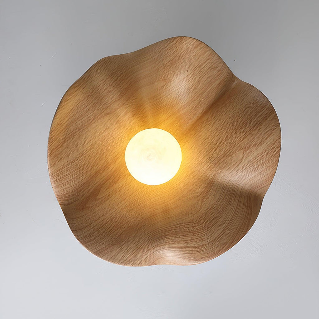 Lotus leaf flush mount ceiling light with white shade close up