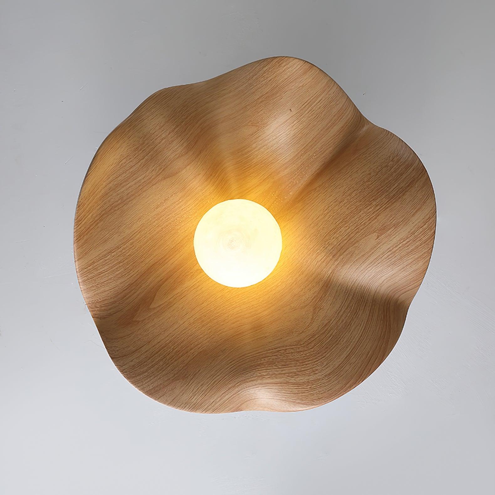Lotus leaf flush mount ceiling light with white shade close up