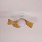 Flush Mount Ceiling Light, Wood-Grain Leaf Shade, White, G9, Lotus