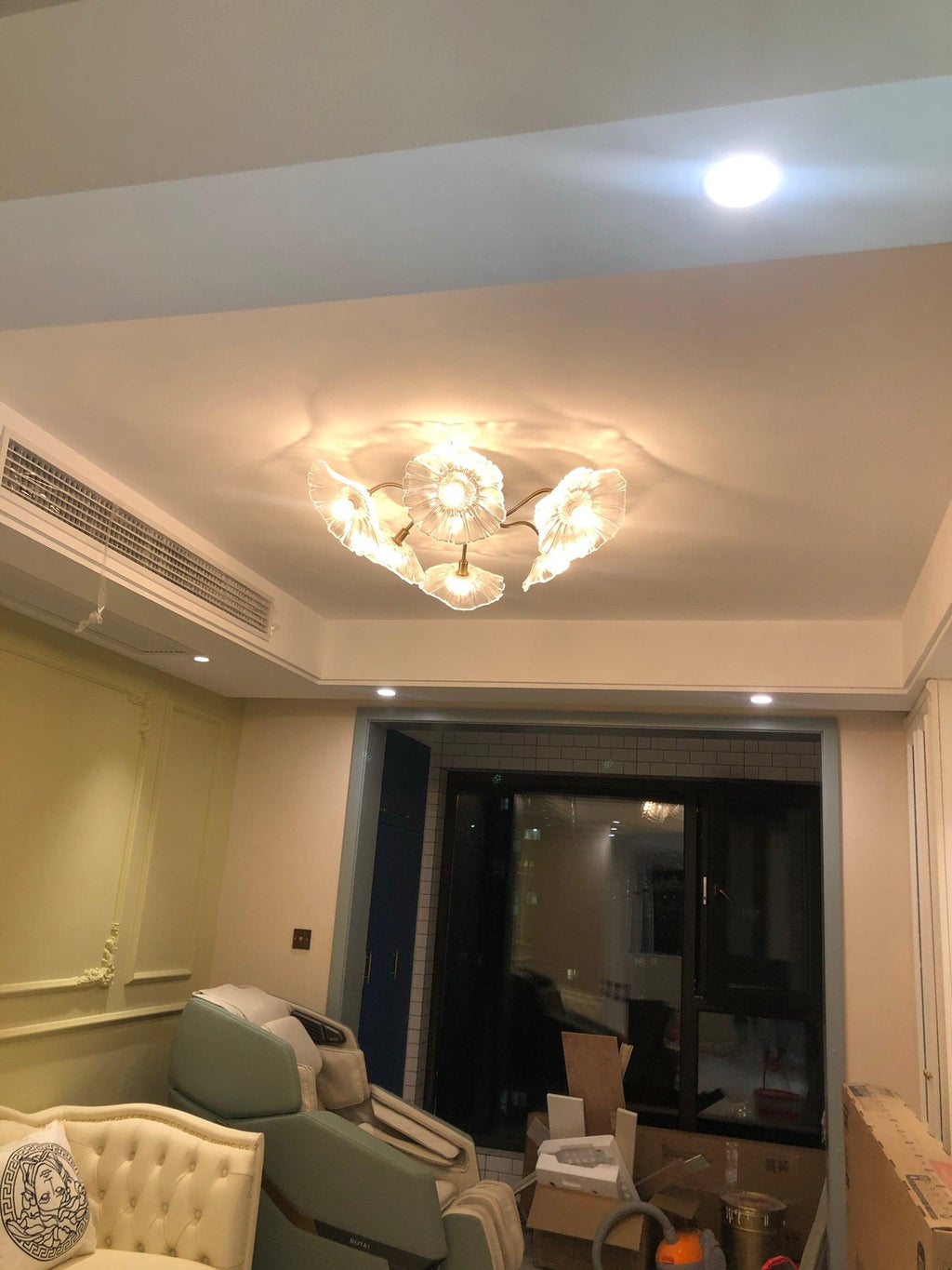 Ceiling Light, Frosted Leaf Glass Shades, Gold, E27, Lotus Leaf