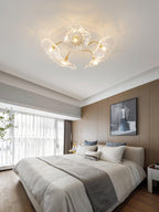 Ceiling Light, Frosted Leaf Glass Shades, Gold, E27, Lotus Leaf