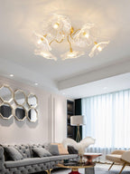 Ceiling Light, Frosted Leaf Glass Shades, Gold, E27, Lotus Leaf