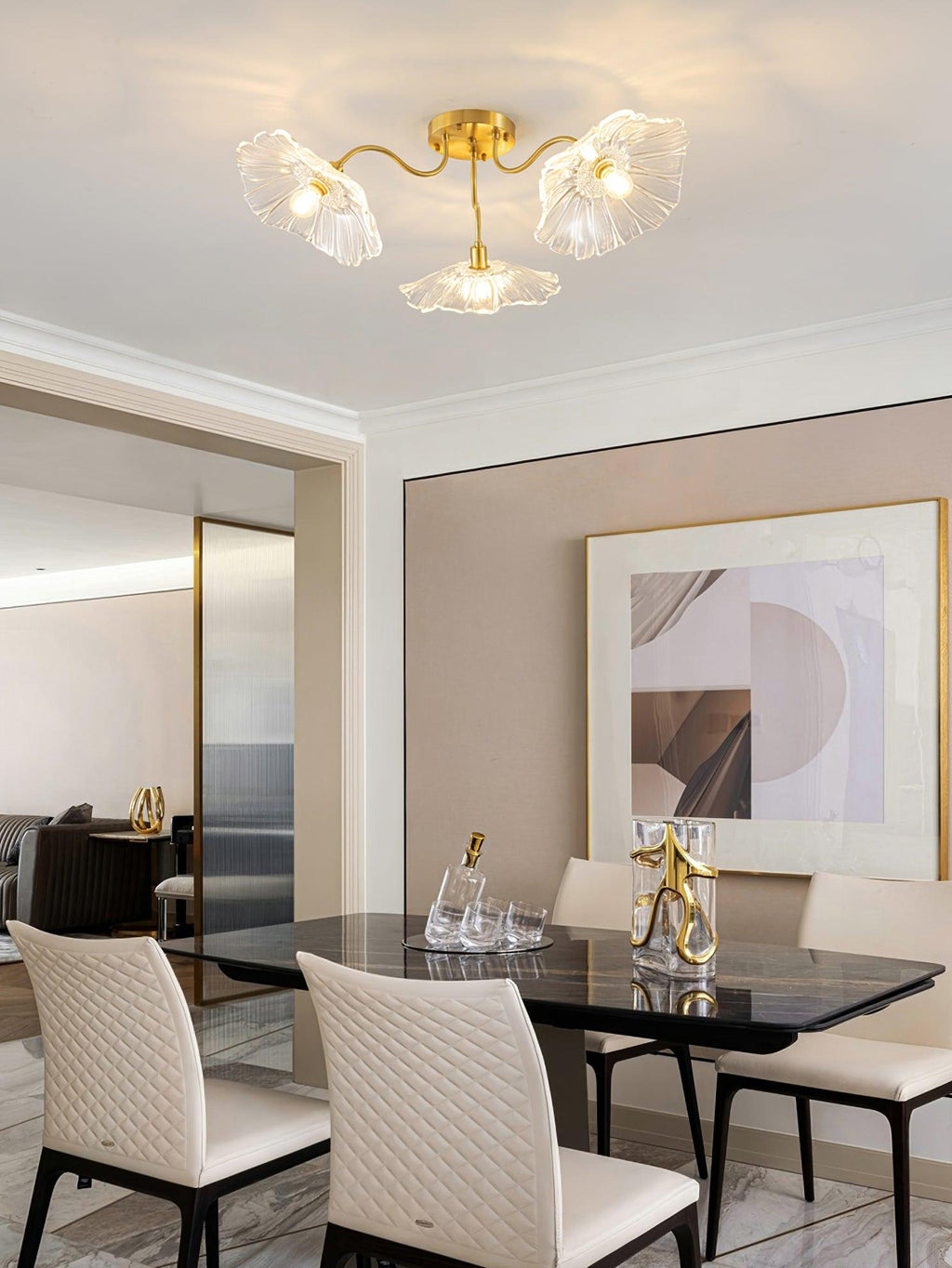 Ceiling Light, Frosted Leaf Glass Shades, Gold, E27, Lotus Leaf