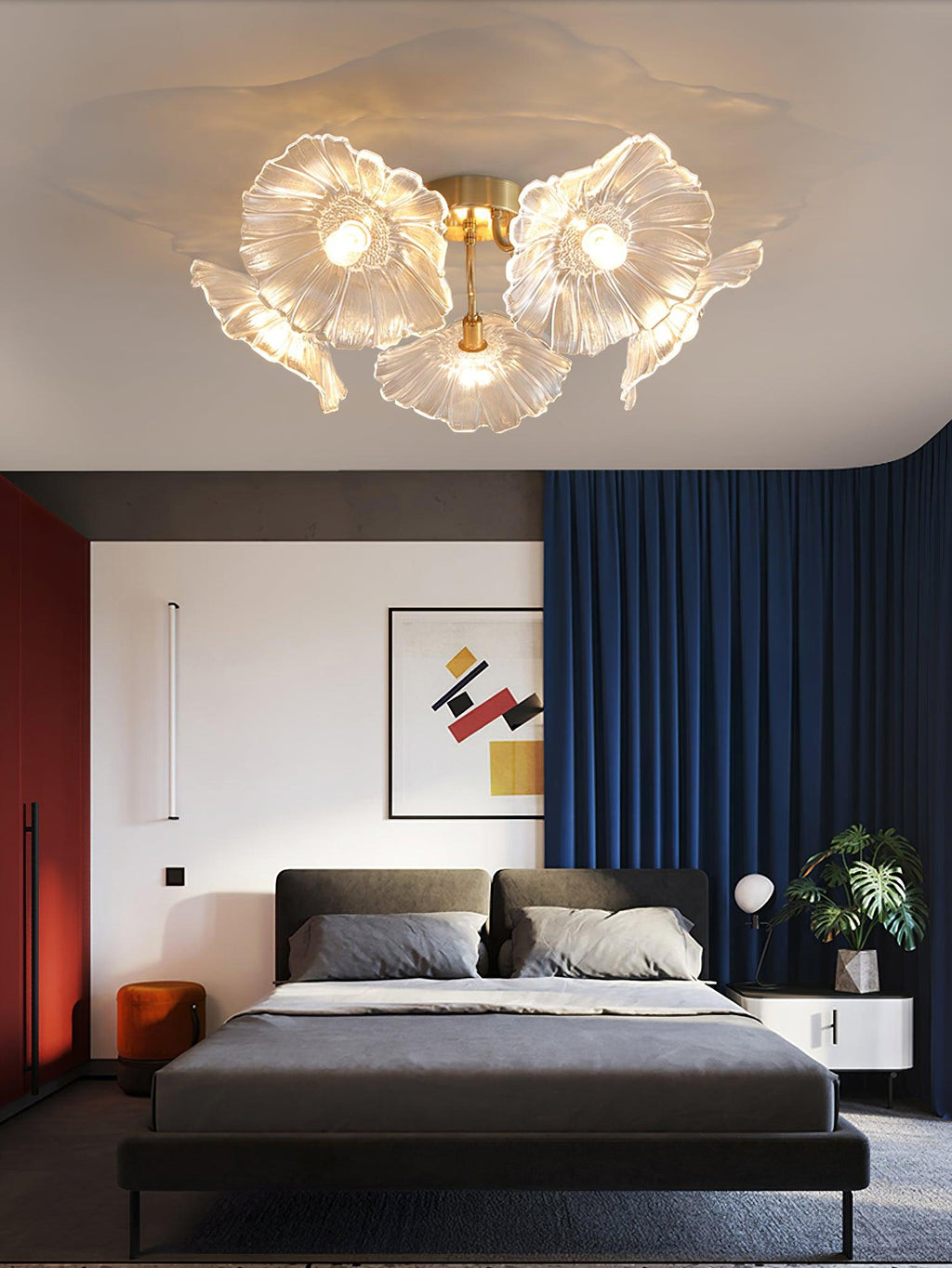 Ceiling Light, Frosted Leaf Glass Shades, Gold, E27, Lotus Leaf