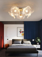 Ceiling Light, Frosted Leaf Glass Shades, Gold, E27, Lotus Leaf