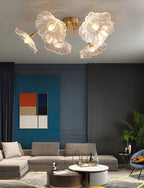 Ceiling Light, Frosted Leaf Glass Shades, Gold, E27, Lotus Leaf