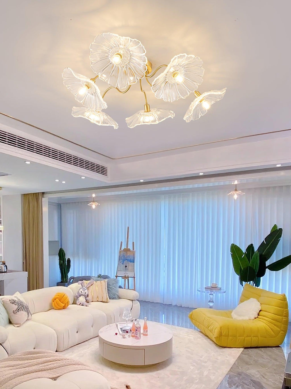 Ceiling Light, Frosted Leaf Glass Shades, Gold, E27, Lotus Leaf