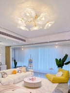 Ceiling Light, Frosted Leaf Glass Shades, Gold, E27, Lotus Leaf