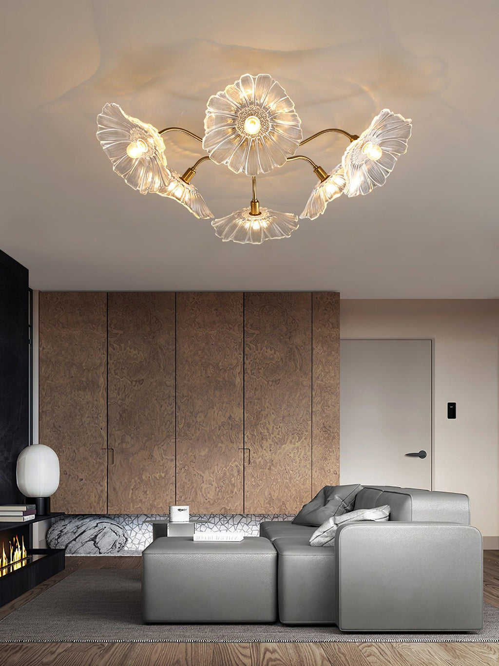 Ceiling Light, Frosted Leaf Glass Shades, Gold, E27, Lotus Leaf