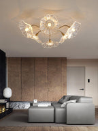 Ceiling Light, Frosted Leaf Glass Shades, Gold, E27, Lotus Leaf