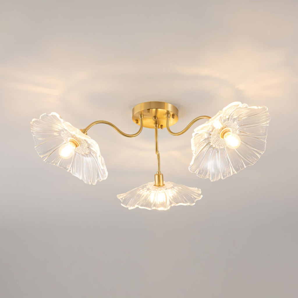 Ceiling Light, Frosted Leaf Glass Shades, Gold, E27, Lotus Leaf