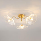 Ceiling Light, Frosted Leaf Glass Shades, Gold, E27, Lotus Leaf