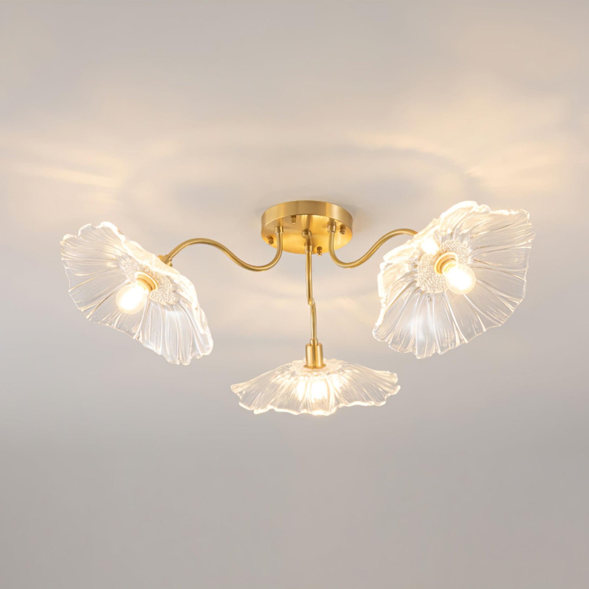 Ceiling Light, Frosted Leaf Glass Shades, Gold, E27, Lotus Leaf