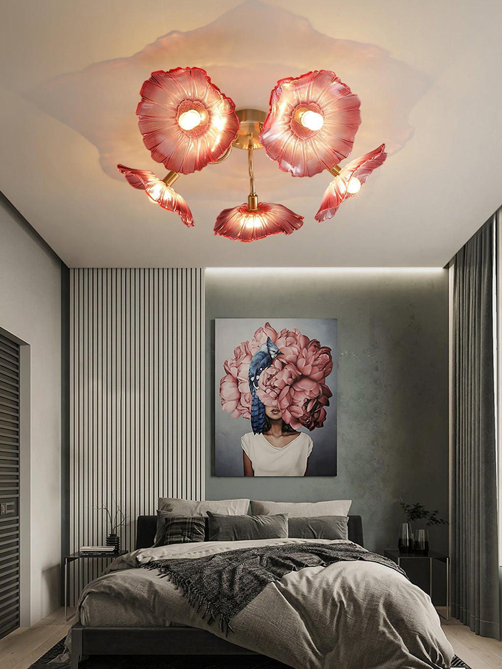 Ceiling Light, Frosted Leaf Glass Shades, Gold, E27, Lotus Leaf