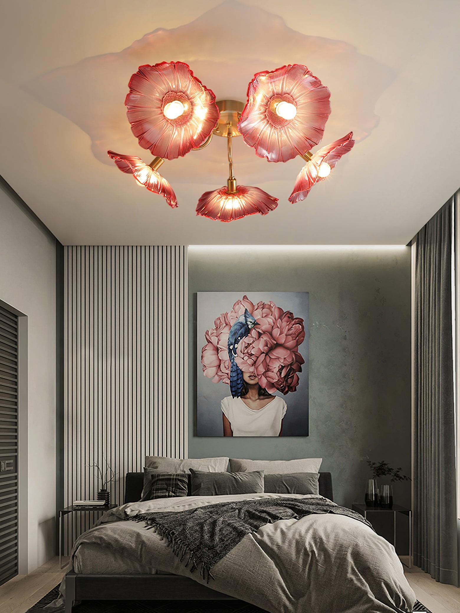 Ceiling Light, Frosted Leaf Glass Shades, Gold, E27, Lotus Leaf