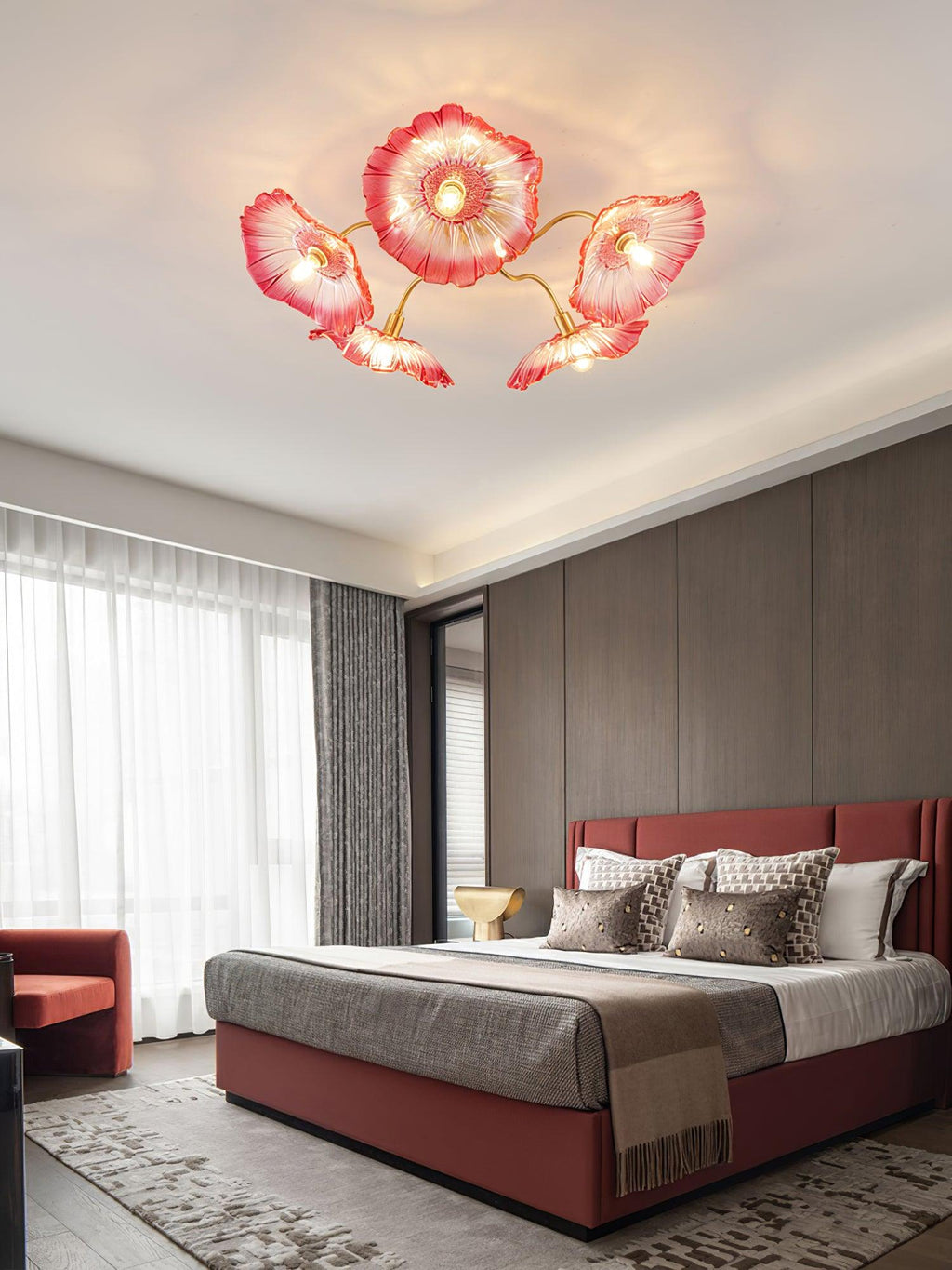 Ceiling Light, Frosted Leaf Glass Shades, Gold, E27, Lotus Leaf
