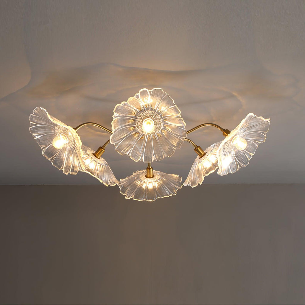 Ceiling Light, Frosted Leaf Glass Shades, Gold, E27, Lotus Leaf