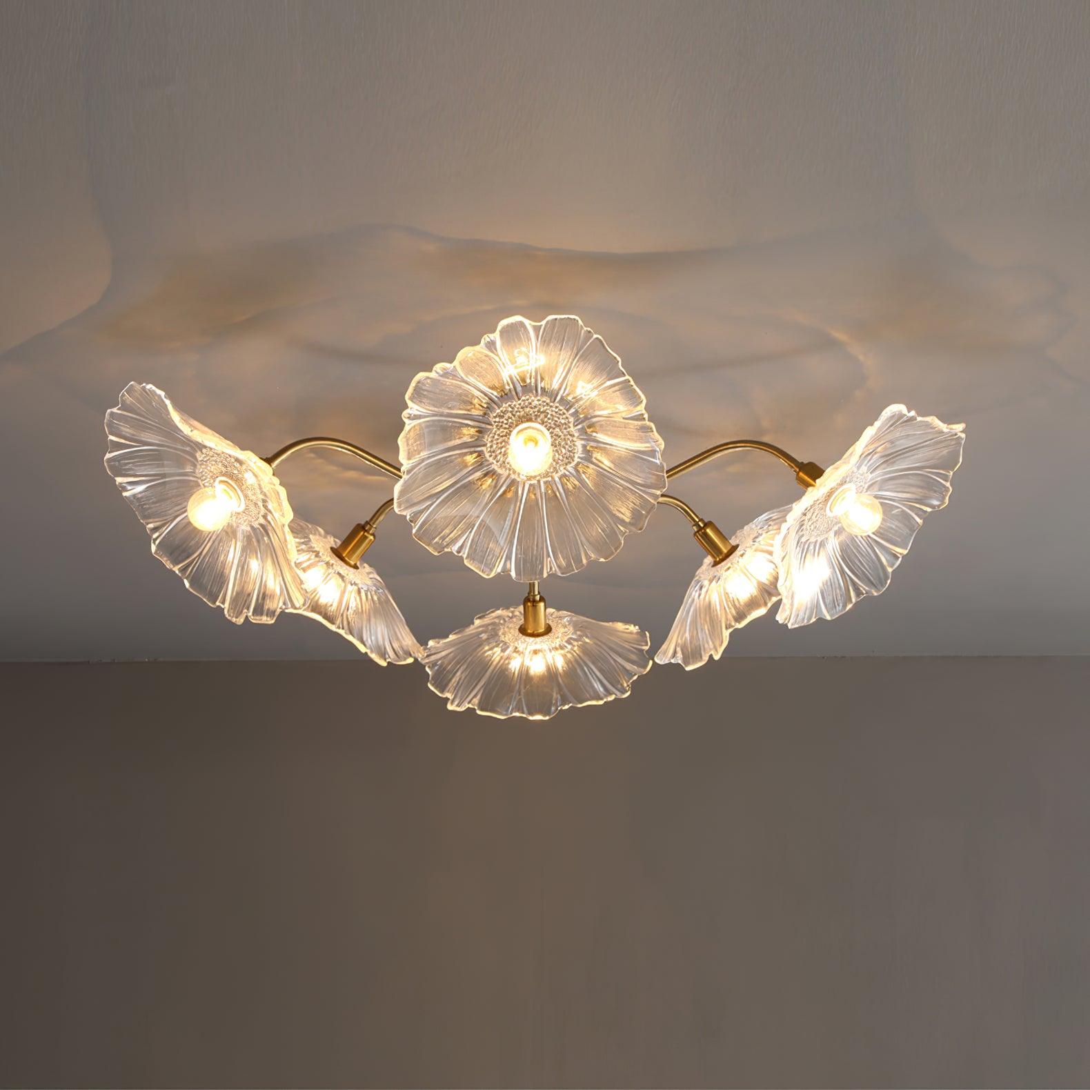Ceiling Light, Frosted Leaf Glass Shades, Gold, E27, Lotus Leaf