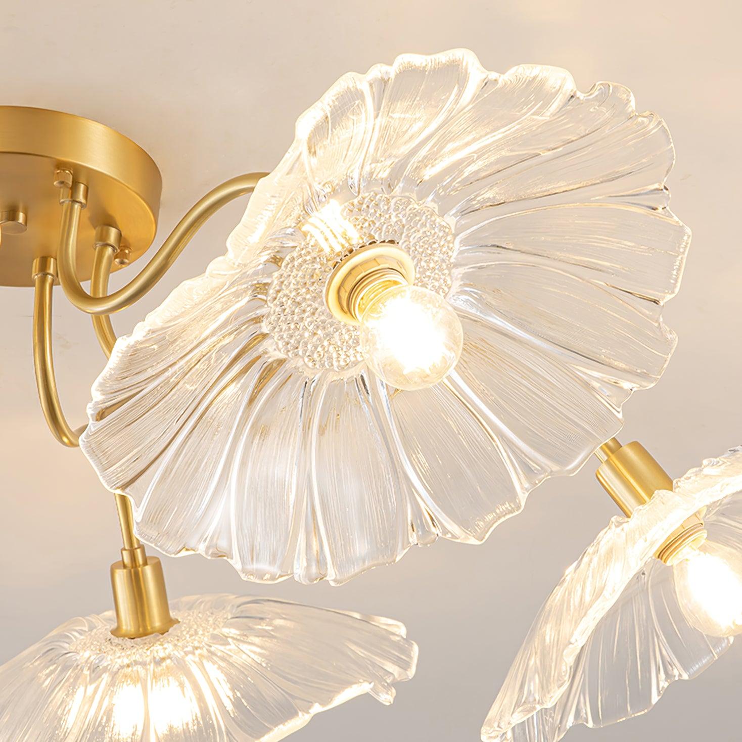 Ceiling Light, Frosted Leaf Glass Shades, Gold, E27, Lotus Leaf