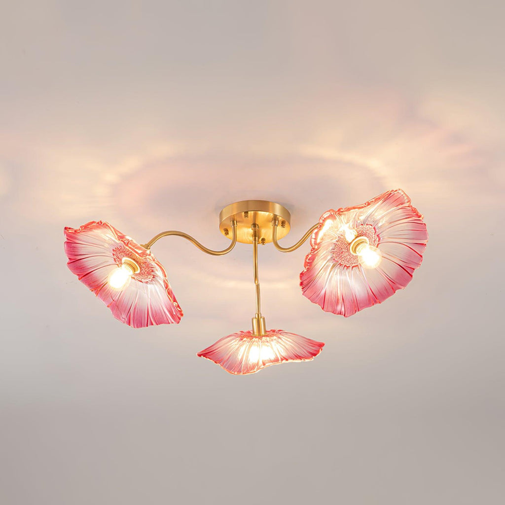 Ceiling Light, Frosted Leaf Glass Shades, Gold, E27, Lotus Leaf