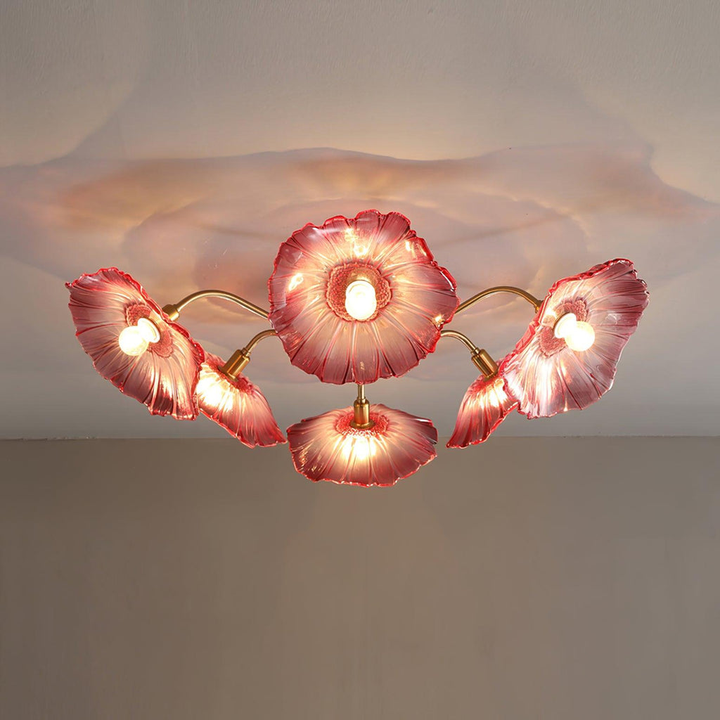 Ceiling Light, Frosted Leaf Glass Shades, Gold, E27, Lotus Leaf