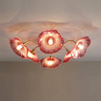 Ceiling Light, Frosted Leaf Glass Shades, Gold, E27, Lotus Leaf
