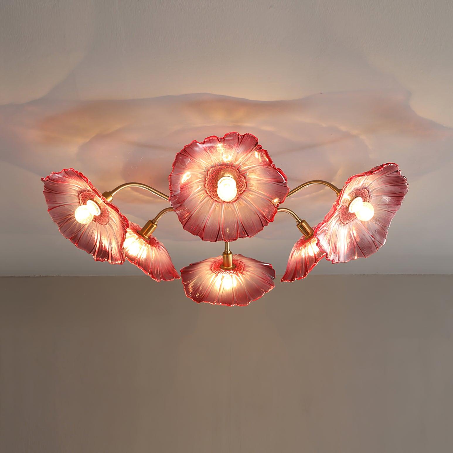 Ceiling Light, Frosted Leaf Glass Shades, Gold, E27, Lotus Leaf